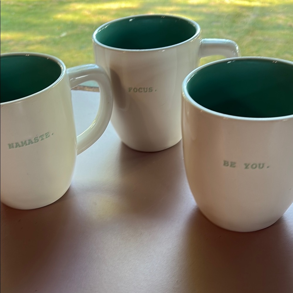 Rae Dunn  White and Green Mugs Set